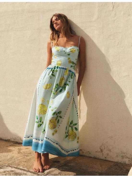 Zara Dresses & Skirts - ZARA • Lemon print midi dress - Large